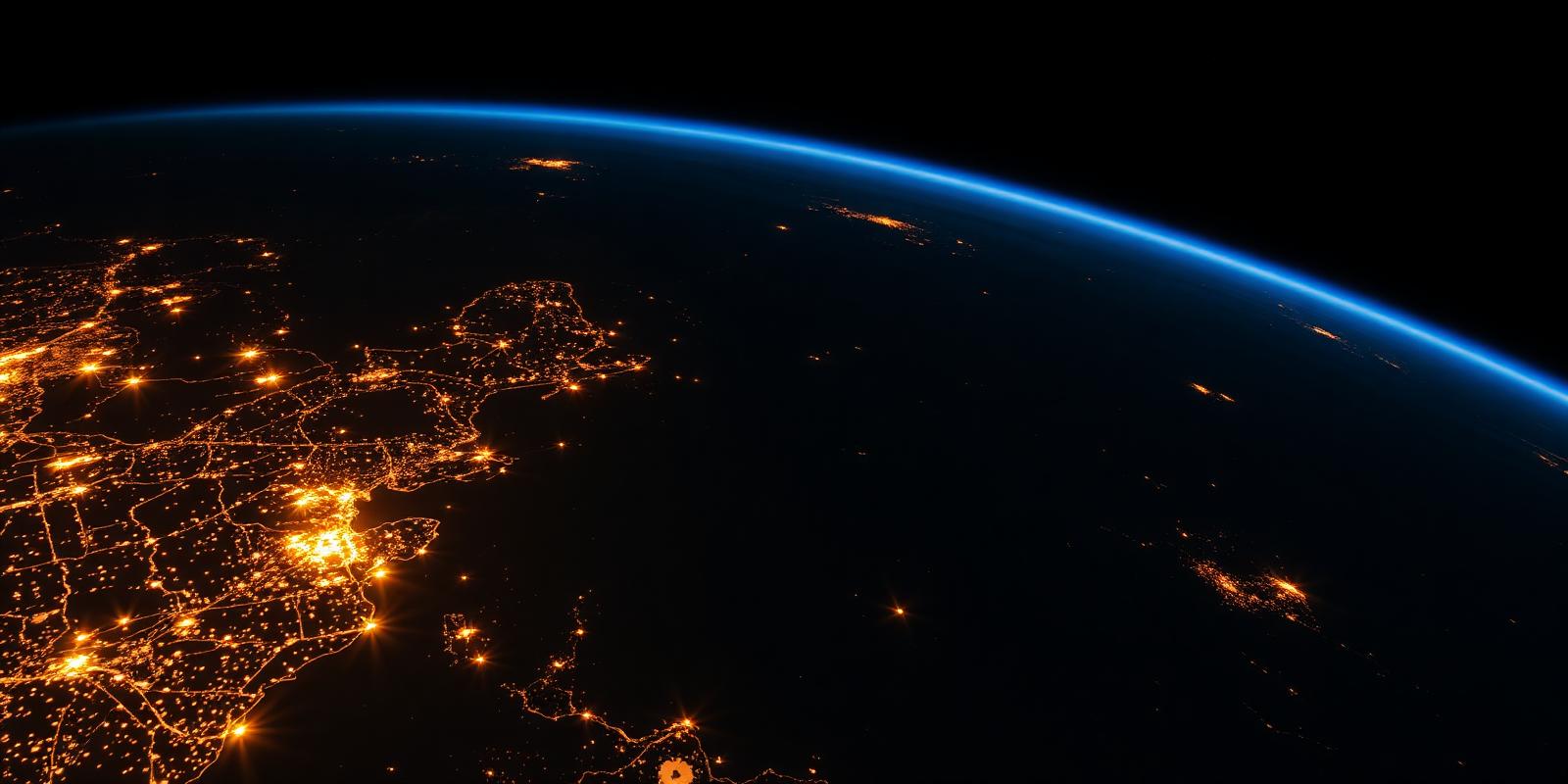 Earth at night with illuminated global networks